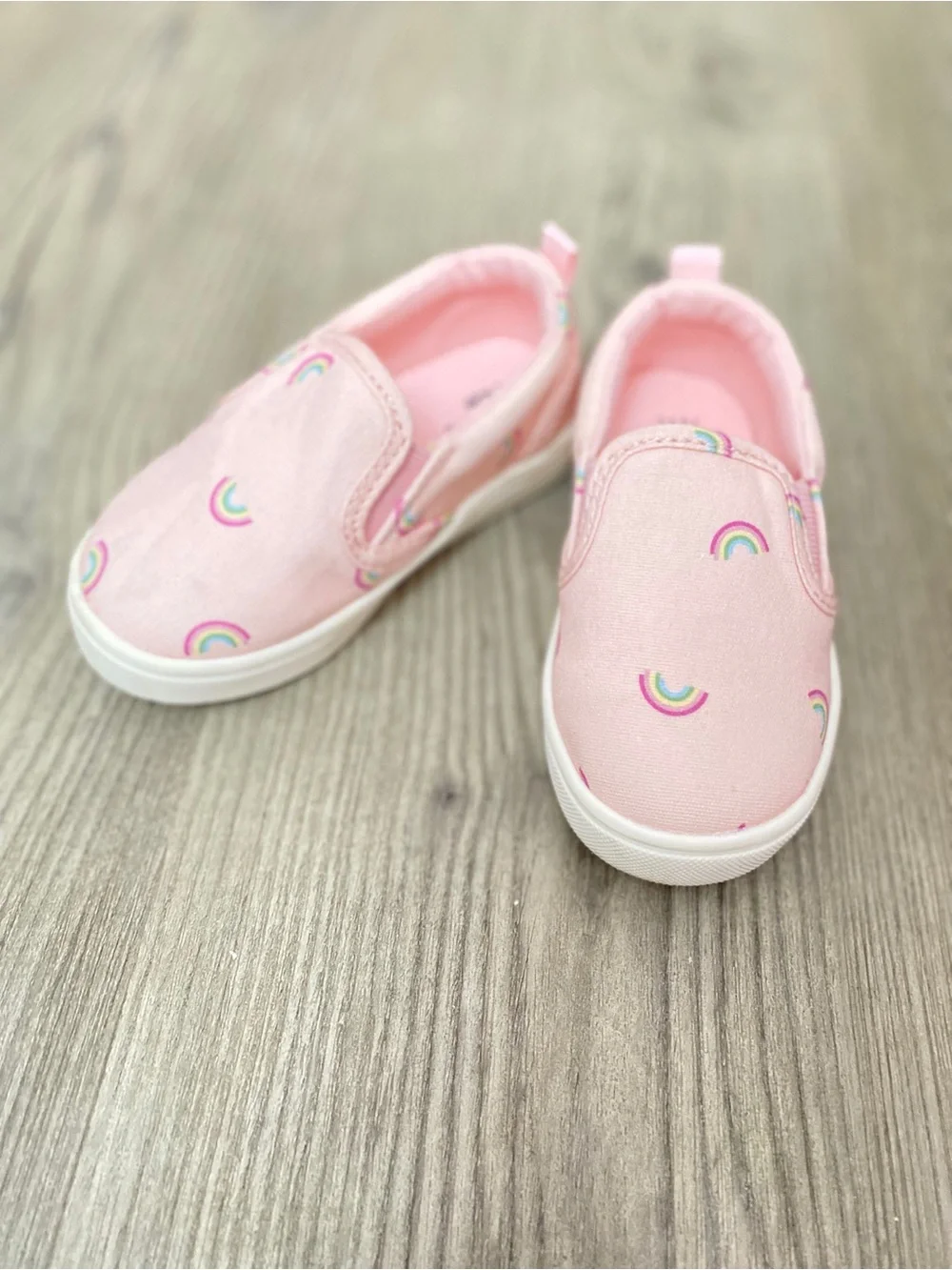GAP Pink Canvas Slip-On Baby Shoes with Rainbow Print